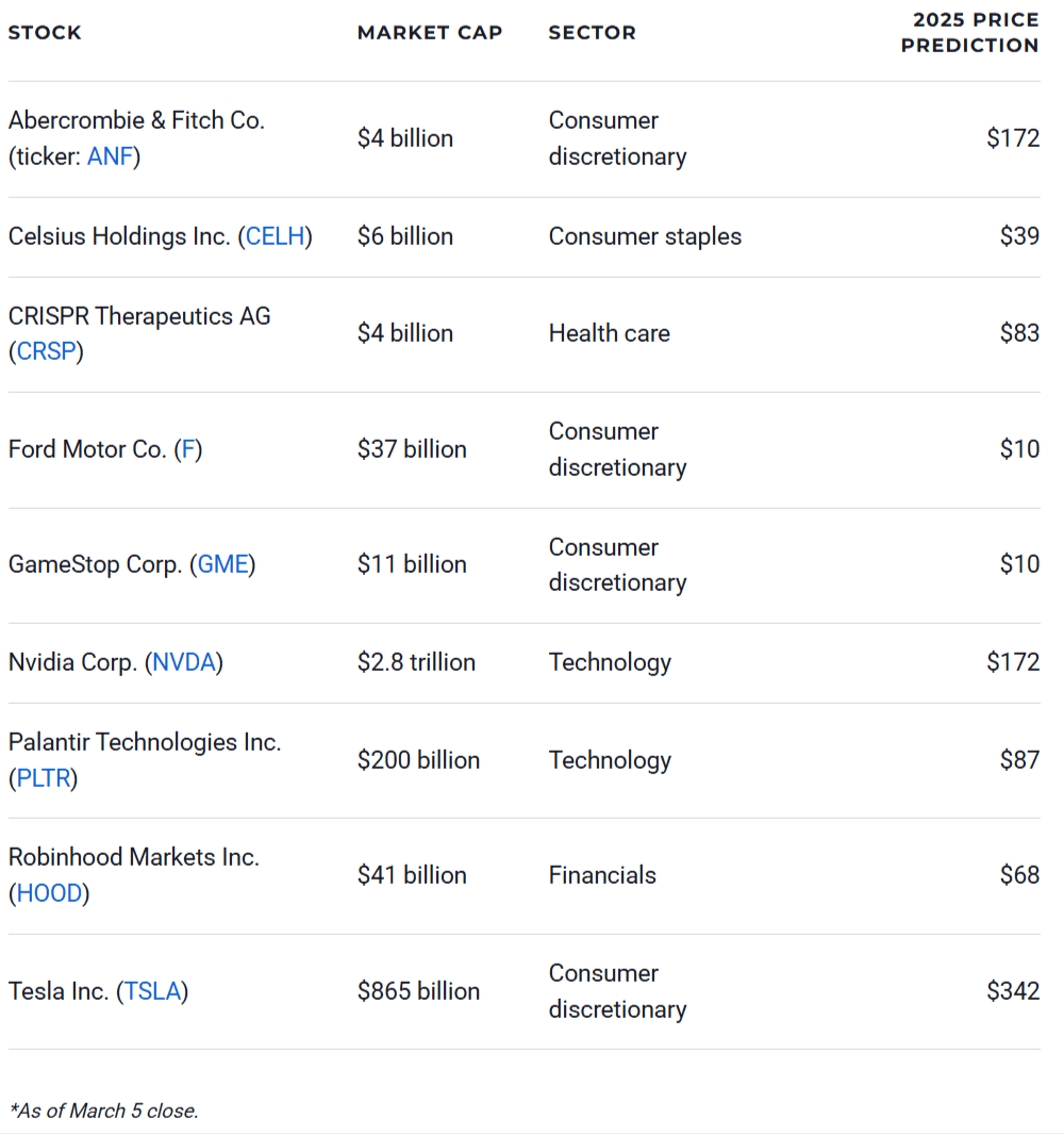 9 Controversial Stock Price Predictions for 2025