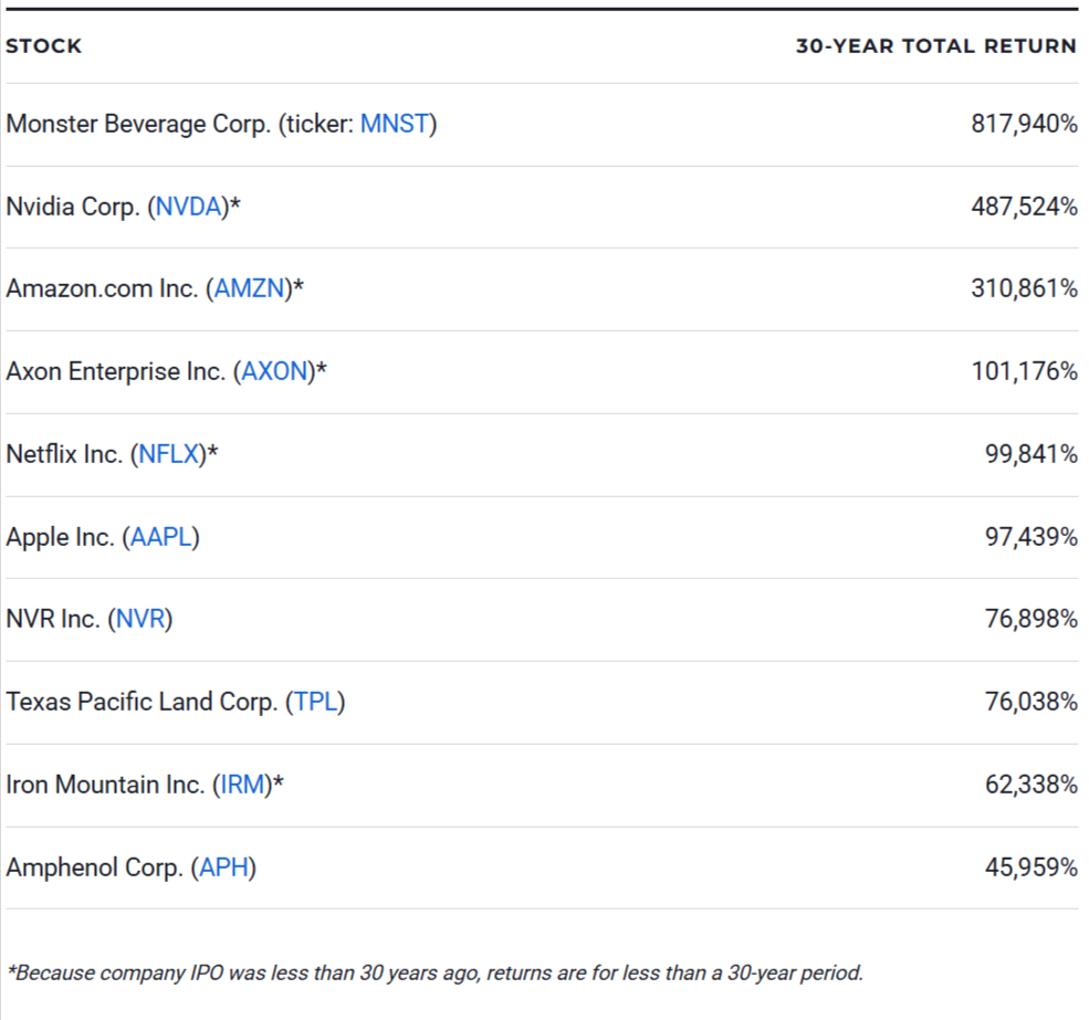 10 Best-Performing Stocks of the Past 30 Years